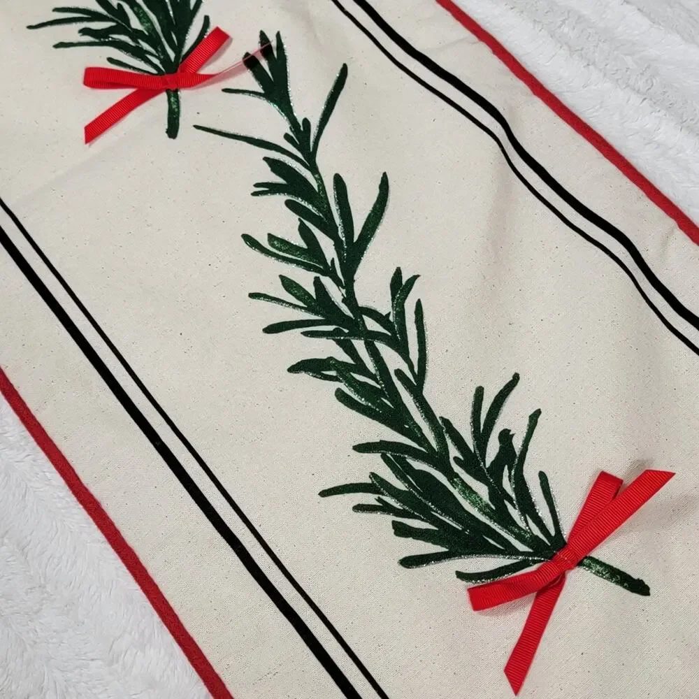 Evergreen Branches with Red Bows Christmas Table Runner 70